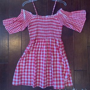 Red/White Gingham Dress Top off Shoulders